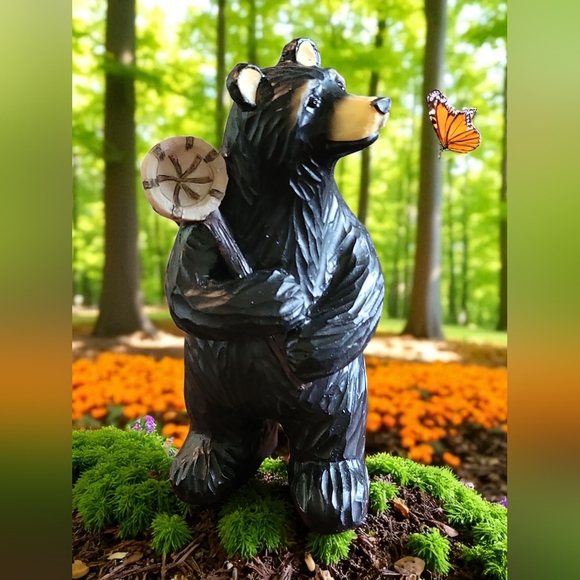 Vtg Lipco Black Bear Butterfly Net Resin Figurine Statue - Picture 2 of 7